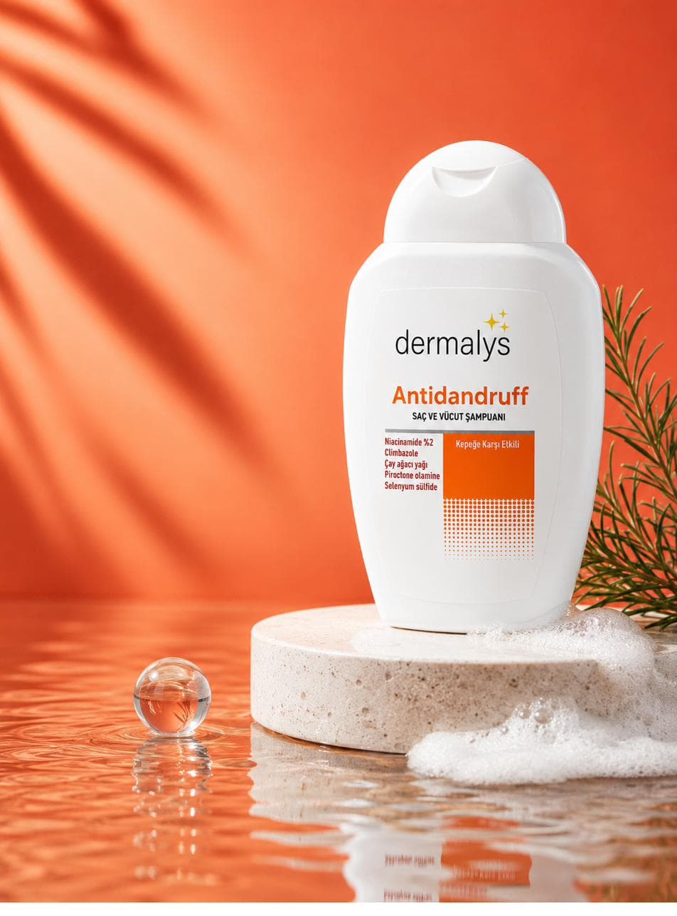 Antidandruff Şampuan — mercan temalı ürün çekimi