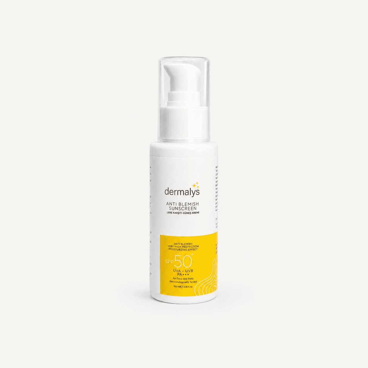 Anti Blemish Sunscreen — açık gri stüdyo katalog çekimi
