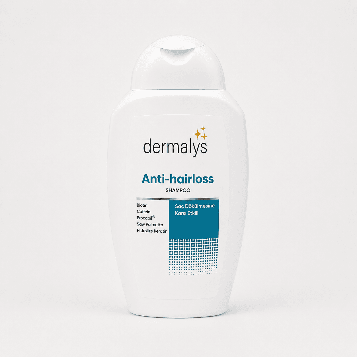 Anti-hairloss Şampuan — açık gri stüdyo katalog çekimi, Saç Dökülmesine Karşı Etkili